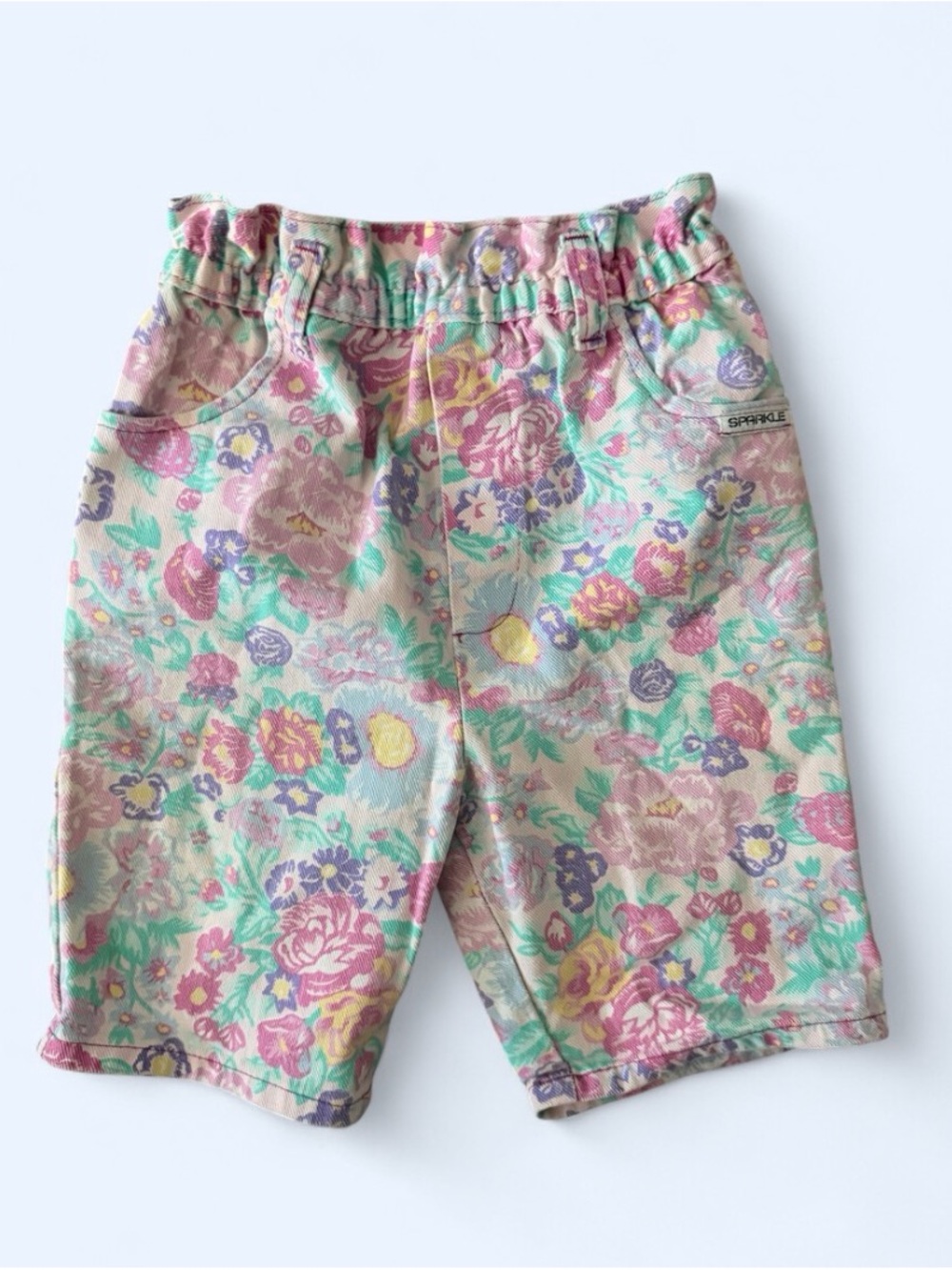 Girls' Floral Pastel Shorts with Elastic Waist